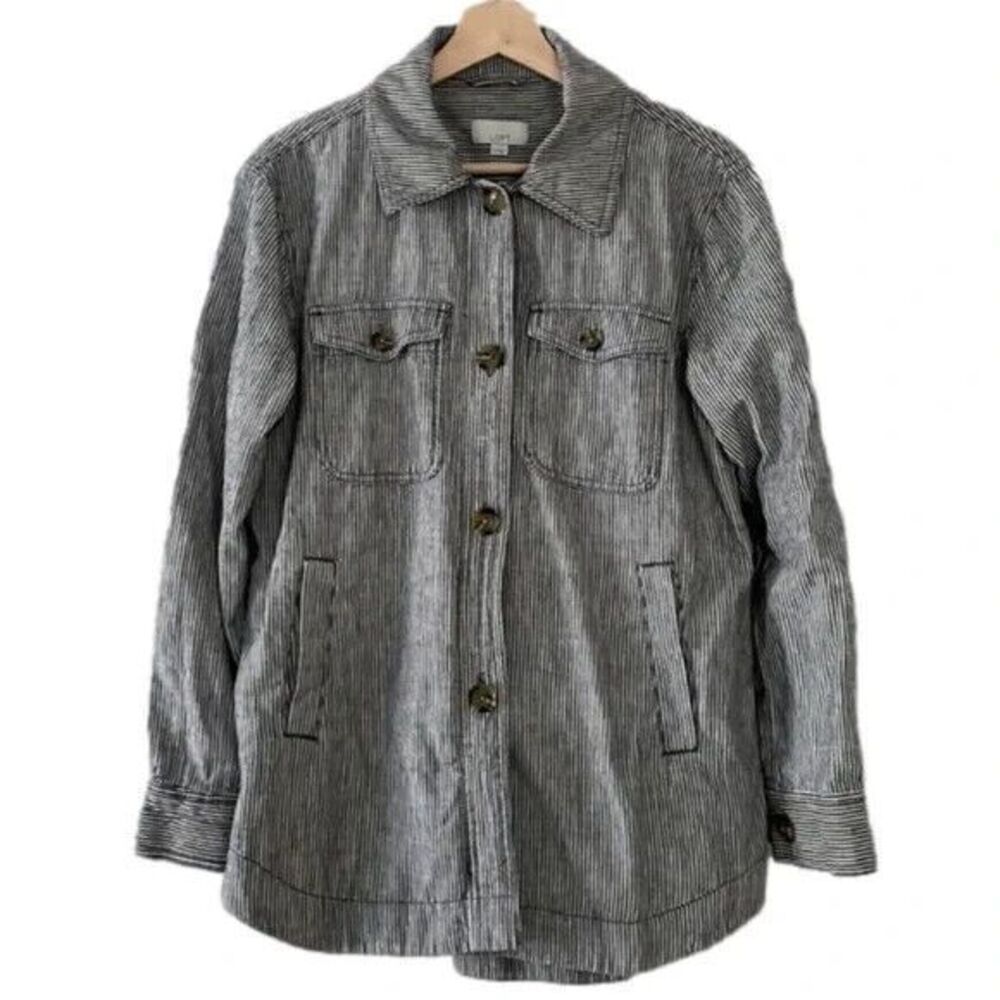 NWT‎ Loft Shirt Jacket shacket Womens XS Linen Long Sleeve Button Down Striped